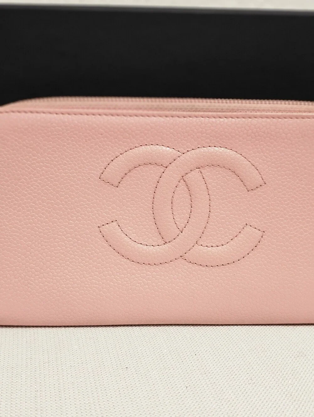 Authentic Vintage Chanel Pink Caviar Leather Zip-Around Wallet
